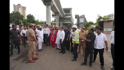 He also pulled up Metro officials over a ramp construction that was disrupting traffic and expressed displeasure over unauthorised constructions on natural streams, calling it a major cause of monsoon flooding. (HT) He also pulled up Metro officials over a ramp construction that was disrupting traffic and expressed displeasure over unauthorised constructions on natural streams, calling it a major cause of monsoon flooding. (HT)