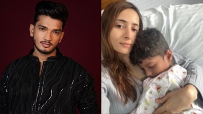 Munawar Faruqui and Mehzabeen take care of Mikael. Munawar Faruqui and Mehzabeen take care of Mikael.