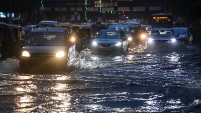 New Delhi: Vehicles move through a waterlogged road amid traffic jam after rain at ITO, in New Delhi, Wednesday, July 9, 2025. (PTI) New Delhi: Vehicles move through a waterlogged road amid traffic jam after rain at ITO, in New Delhi, Wednesday, July 9, 2025. (PTI)