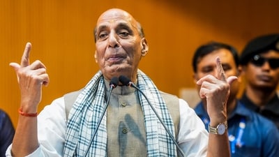 Union Defence Minister Rajnath Singh addresses an event on the birth anniversary of former Uttar Pradesh CM Chandrabhanu Gupta, in Lucknow on Sunday, July 13, 2025. (PTI) Union Defence Minister Rajnath Singh addresses an event on the birth anniversary of former Uttar Pradesh CM Chandrabhanu Gupta, in Lucknow on Sunday, July 13, 2025. (PTI)