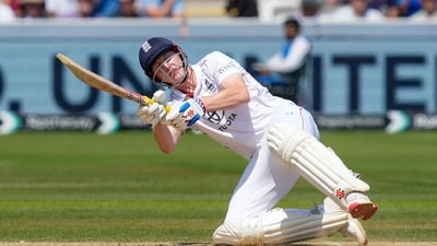 Kumar Sangakkara minced ho words as he criticised Harry Brook's approach against Akash Deep (PTI) Kumar Sangakkara minced ho words as he criticised Harry Brook's approach against Akash Deep (PTI)