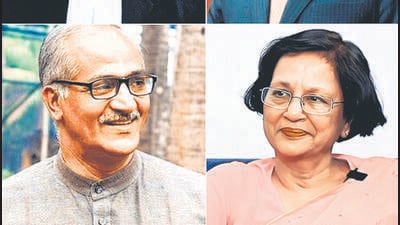 Rajya Sabha nominees clockwise from top right: Harsh Vardhan Shringla, Meenakshi Jain, C Sadanandan Master and Ujjwal Deorao Nikam. (ANI) Rajya Sabha nominees clockwise from top right: Harsh Vardhan Shringla, Meenakshi Jain, C Sadanandan Master and Ujjwal Deorao Nikam. (ANI)