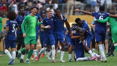 Chelsea's Cole Palmer and Tosin Adarabioyo and teammates celebrate winning the FIFA Club World Cup (REUTERS)