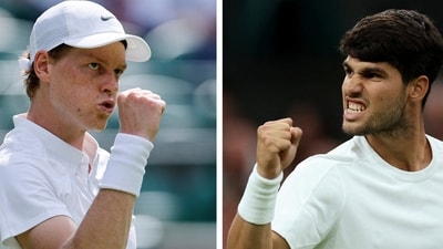 A combination picture shows Italy's Jannik Sinner and Spain's Carlos Alcaraz ahead of the Wimbledon men's singles final. July 12, 2025. REUTERS (REUTERS)