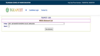 TS EAMCET Counselling 2025: EAPCET mock allotment out at tgeapcet.nic.in, check here TS EAMCET Counselling 2025: EAPCET mock allotment out at tgeapcet.nic.in, check here