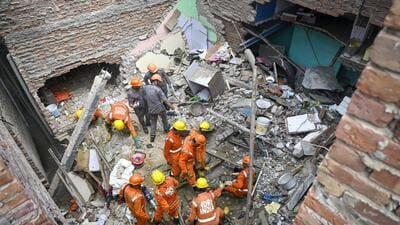 The collapse site in Janta Colony, Welcome in east Delhi on Saturday. (Sanchit Khanna/HT Photo) The collapse site in Janta Colony, Welcome in east Delhi on Saturday. (Sanchit Khanna/HT Photo)