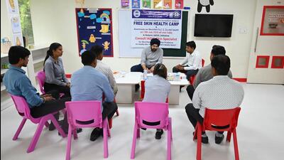 The health camp at a school in Jangpura, New Delhi on Sunday. (Vipin Kumar/HT Photo)