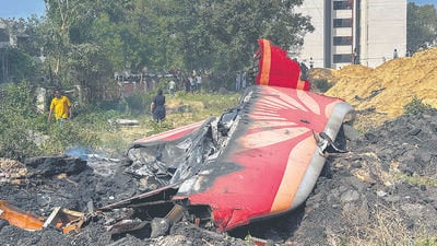 Wreckage of AI Flight 171 after the crash on June 12. (PTI) Wreckage of AI Flight 171 after the crash on June 12. (PTI)