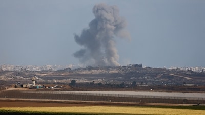 The protest comes even as the Israeli strikes continue in Gaza. The picture shows smoke rising following an explosion in Gaza, as seen from the Israeli side of the Israel-Gaza border. (Reuters)