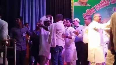 The clash reportedly happened over the stage arrangements. (Screengrab/X/ANI) The clash reportedly happened over the stage arrangements. (Screengrab/X/ANI)