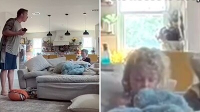 The sneaky child's father was seen questioning him about the orders while he quietly sat between his siblings. (TikTok/@kirstmccall)