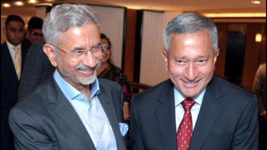 External affairs minister S Jaishankar meets minister for foreign affairs of Singapore, Vivian Balakrishnan, on Sunday. (@DrSJaishankar X)