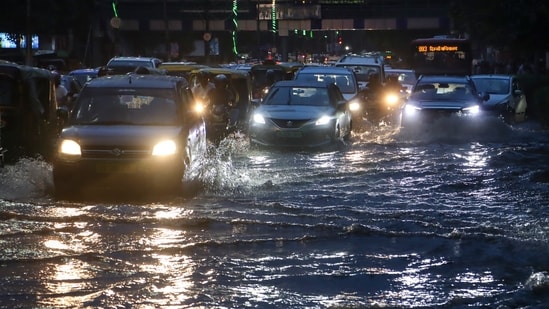 New Delhi: Vehicles move through a waterlogged road amid traffic jam after rain at ITO, in New Delhi, Wednesday, July 9, 2025. (PTI)