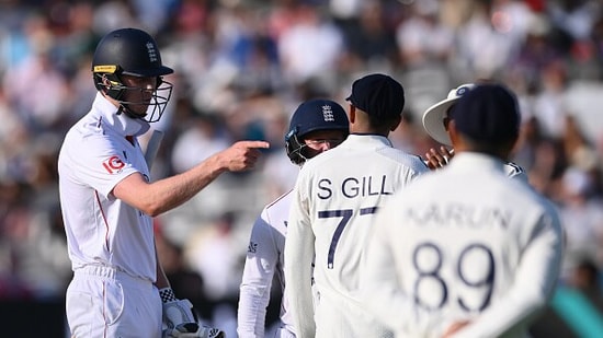 England's Zak Crawley clashes with India's Shubman Gill (AFP)