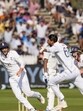 England players celebrate the winning moment against India in the third Test. The Lord's Cricket Ground was packed despite it being a Monday. (PTI)