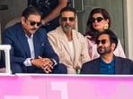 Former Indian cricketer Ravi Shastri and bollywood actor Akshay Kumar with wife and actor Twinkle Khanna on the fifth day of the third test cricket match between India and England, at the Lord's Cricket Ground, in London, 