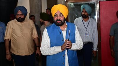 Chief minister Bhagwant Mann arriving to attend the proceedings on the third day of the Punjab assembly special session in Chandigarh on Monday. (Ravi Kumar/HT) Chief minister Bhagwant Mann arriving to attend the proceedings on the third day of the Punjab assembly special session in Chandigarh on Monday. (Ravi Kumar/HT)