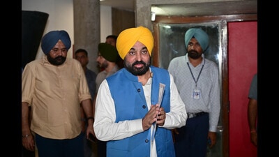 Chief minister Bhagwant Singh Mann during the 3rd day of Punjab assembly session in Chandigarh on Monday. (Ravi Kumar/HT) Chief minister Bhagwant Singh Mann during the 3rd day of Punjab assembly session in Chandigarh on Monday. (Ravi Kumar/HT)