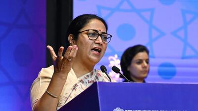 Delhi chief minister Rekha Gupta during the 'National ODOP Awards 2024' ceremony organised at Bharat Mandapam, in New Delhi on Monday. (Jitender Gupta/ANI) Delhi chief minister Rekha Gupta during the 'National ODOP Awards 2024' ceremony organised at Bharat Mandapam, in New Delhi on Monday. (Jitender Gupta/ANI)