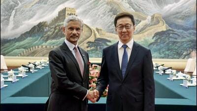 External affairs minister S Jaishankar meets China’s vice president Han Zheng, in Beijing, on Monday. (@DrSJaishankar X) External affairs minister S Jaishankar meets China’s vice president Han Zheng, in Beijing, on Monday. (@DrSJaishankar X)