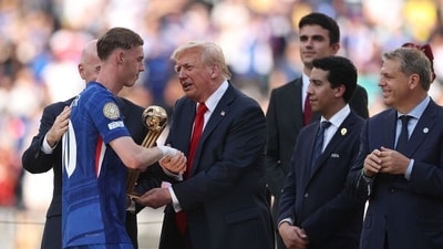Cole Palmer #10 of Chelsea FC receives the adidas Golden Ball from Gianni Infantino, President of FIFA, and U.S. President Donald Trump following the FIFA Club World Cup 2025 Final match between Chelsea FC and Paris Saint-Germain at MetLife Stadium on July 13, 2025 in East Rutherford, New Jersey. Buda Mendes/Getty Images/AFP (Photo by Buda Mendes / GETTY IMAGES NORTH AMERICA / Getty Images via AFP) (Getty Images via AFP) Cole Palmer #10 of Chelsea FC receives the adidas Golden Ball from Gianni Infantino, President of FIFA, and U.S. President Donald Trump following the FIFA Club World Cup 2025 Final match between Chelsea FC and Paris Saint-Germain at MetLife Stadium on July 13, 2025 in East Rutherford, New Jersey. Buda Mendes/Getty Images/AFP (Photo by Buda Mendes / GETTY IMAGES NORTH AMERICA / Getty Images via AFP) (Getty Images via AFP)
