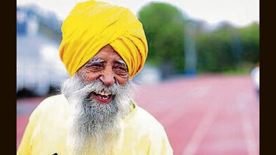 Famously known as ‘Turbaned Tornado’, the record holder marathon runner, who was the youngest among four siblings, was born on April 1, 1911, in Jalandhar’s Beas village. At the age of 81, Fauja Singh, a vegetarian throughout his life, moved to East London in 1992 after the death of his wife, Gian Kaur. (HT File) Famously known as ‘Turbaned Tornado’, the record holder marathon runner, who was the youngest among four siblings, was born on April 1, 1911, in Jalandhar’s Beas village. At the age of 81, Fauja Singh, a vegetarian throughout his life, moved to East London in 1992 after the death of his wife, Gian Kaur. (HT File)