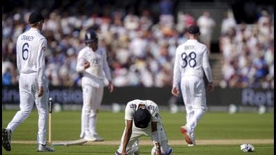 India's Mohammed Siraj reacts after being hit in the shoulder during day five of the Third Test at Lord's, London, Monday July 14, 2025. (Bradley Collyer/PA via AP) (AP) India's Mohammed Siraj reacts after being hit in the shoulder during day five of the Third Test at Lord's, London, Monday July 14, 2025. (Bradley Collyer/PA via AP) (AP)