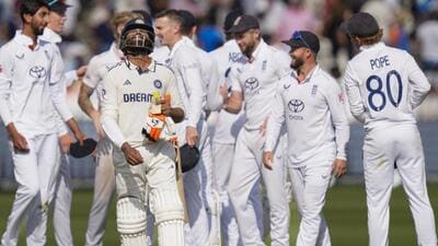 India's Ravindra Jadeja, unbeaten on 61, reacts as he walks off after the 22-run defeat to England in the third Test at Lord's on Monday. (PTI) India's Ravindra Jadeja, unbeaten on 61, reacts as he walks off after the 22-run defeat to England in the third Test at Lord's on Monday. (PTI)