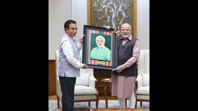 Mizoram chief minister Lalduhoma meets Prime Minister Narendra Modi at the PM’s residence in Delhi on Monday.