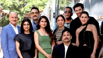 Metro In Dino stars Sara Ali Khan, Aditya Roy Kapur, Anupam Kher, Pankaj Tripathi, Konkona Sen Sharma, Fatima Sana Shaikh, Ali Fazal and Neena Gupta. (PTI Photo) (PTI)