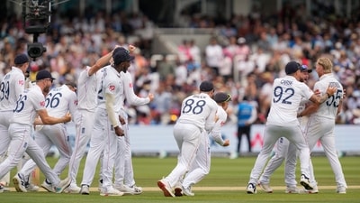 Ben Stokes and the England team are jubilant after removing KL Rahul with a successful DRS review. India would always have been in the game as long as Rahul's dogged innings continued, but it wasn't to be. (PTI) Ben Stokes and the England team are jubilant after removing KL Rahul with a successful DRS review. India would always have been in the game as long as Rahul's dogged innings continued, but it wasn't to be. (PTI)