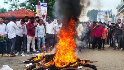 Political activists from the Biju Chhatra Janata Dal stage an effigy-burning protest after a student attempted self-immolation for allegedly being denied justice over "sexual harassment" by a teacher in Balasore, Odisha. (PTI) Political activists from the Biju Chhatra Janata Dal stage an effigy-burning protest after a student attempted self-immolation for allegedly being denied justice over "sexual harassment" by a teacher in Balasore, Odisha. (PTI)