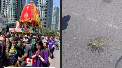 Devotees celebrating Rath Yatra in Canada were attacked with eggs (Instagram/@DMBlSMRulis) Devotees celebrating Rath Yatra in Canada were attacked with eggs (Instagram/@DMBlSMRulis)