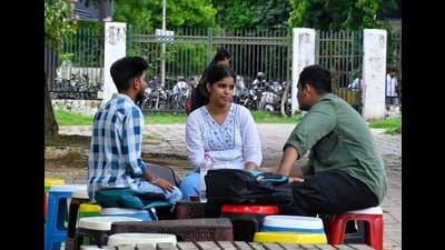 Students regroup on the LU campus after the semester break, on Monday (HT Photo)