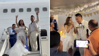 On July 12, 2025, Chui and his wife Fiona boarded a chartered Boeing 747-400 at Fujairah International Airport. (Instagram/samchui) On July 12, 2025, Chui and his wife Fiona boarded a chartered Boeing 747-400 at Fujairah International Airport. (Instagram/samchui)