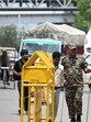 Delhi Police along with Paramilitary officials deployed over the route of Kanwar Yatra near Shahdra in New Delhi on Tuesday. (Sanchit Khanna/ Hindustan Times)