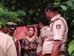 Security personnel rescue a Russian woman and her two children from a remote cave in Ramatirtha hills, in Uttara Kannada district, Karnataka.