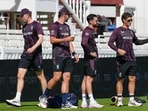 England's Zak Crawley, Jacob Bethell and others during a practice session.