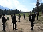 Security personnel at the site of the terror attack in Jammu and Kashmir's Pahalgam.