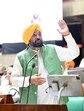 Punjab chief minister Bhagwant Mann taking part in the discussion on the anti-sacrilege Bill in the assembly in Chandigarh on Tuesday, the concluding day of the special session. (Ravi Kumar/HT)