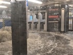 A view shows a flooded subway station in New York, U.S., July 14, 2025, in this screengrab obtained from a social media video. 