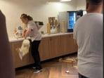 A woman was filmed destroying a breakfast buffet in a fit of rage A woman was filmed destroying a breakfast buffet in a fit of rage