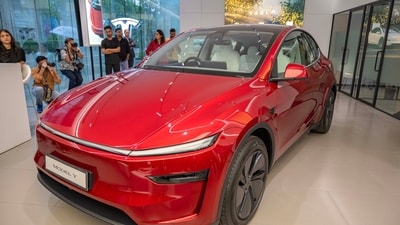 During the launch, the showroom had two model Ys on display. (Hindustan Times)