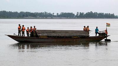 BSF personnel patrol the Gangadhar river near the India-Bangladesh border. (AFP)