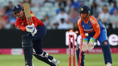 England's Sophia Dunkley is bowled out by India's Radha Yadav. (Action Images via Reuters) England's Sophia Dunkley is bowled out by India's Radha Yadav. (Action Images via Reuters)