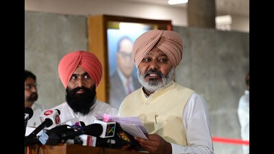 Finance minister Harpal Singh Cheema interacting with the media on the last day of the special session of Punjab Vidhan Sabha in Chandigarh on Tuesday. (Ravi Kumar/HT) Finance minister Harpal Singh Cheema interacting with the media on the last day of the special session of Punjab Vidhan Sabha in Chandigarh on Tuesday. (Ravi Kumar/HT)