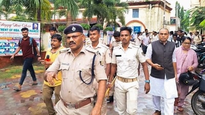 Balasore: Police personnel investigate after a female student allegedly set herself on fire over sexual harassment at Fakir Mohan (Autonomous) College, in Balasore district, Odisha, Saturday, July 12, 2025. (PTI) Balasore: Police personnel investigate after a female student allegedly set herself on fire over sexual harassment at Fakir Mohan (Autonomous) College, in Balasore district, Odisha, Saturday, July 12, 2025. (PTI)