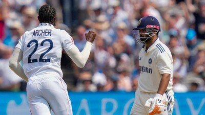 England's Jofra Archer celebrates the wicket of India's Rishabh Pant. (PTI) England's Jofra Archer celebrates the wicket of India's Rishabh Pant. (PTI)