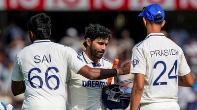 India's Ravindra Jadeja with teammates after the team lost the third test cricket match against England, at the Lord's Cricket Ground, in London (PTI) India's Ravindra Jadeja with teammates after the team lost the third test cricket match against England, at the Lord's Cricket Ground, in London (PTI)