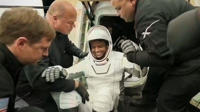 Indian astronaut Shubhanshu Shukla emerging from the SpaceX Dragon spacecraft that splashed down off California. (X/@Axiom_Space)